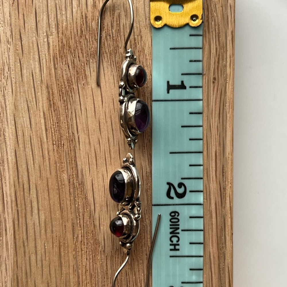Dangle Earrings Vintage Sterling Silver Purple Cabochon Stones - Picture 4 of 4